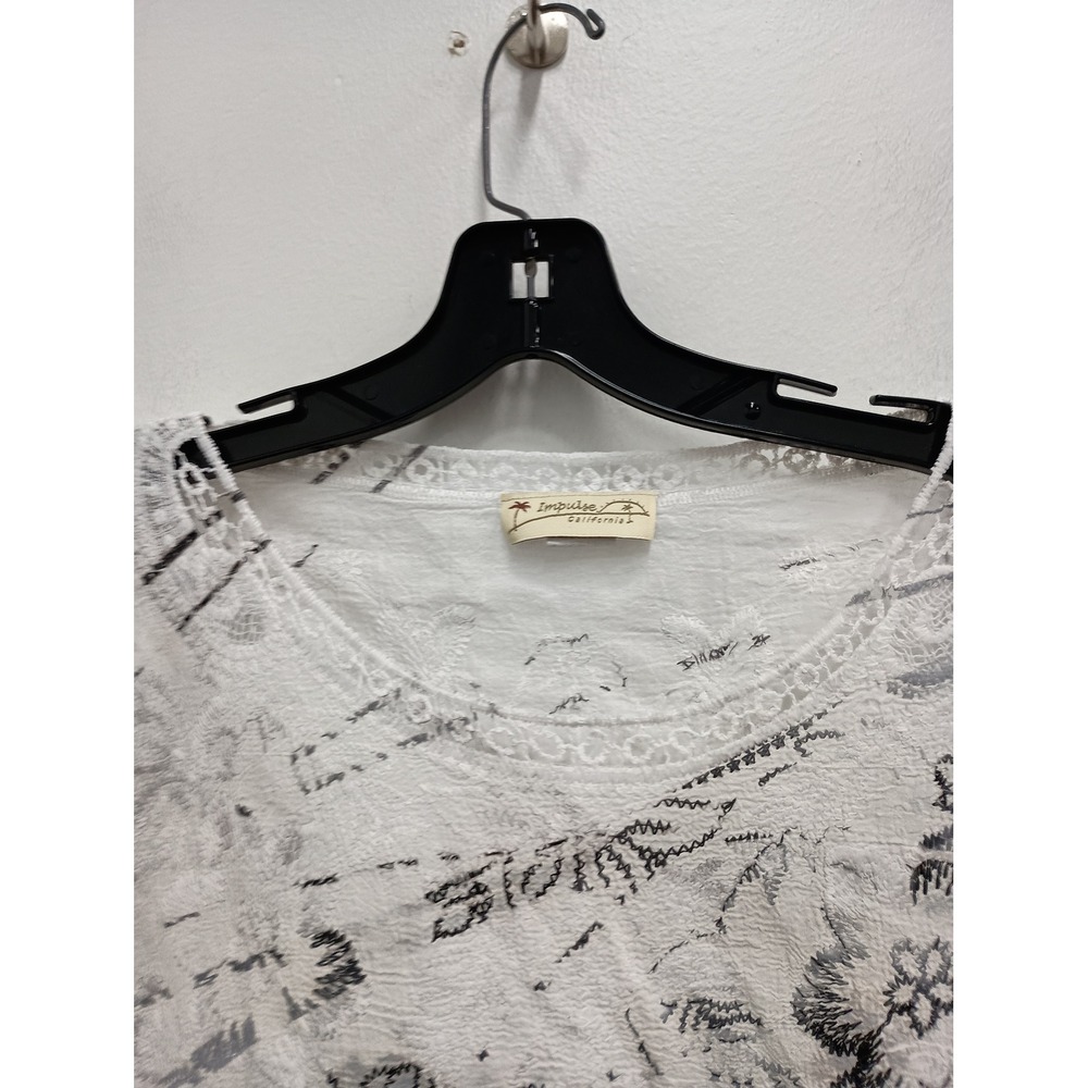 Impulse California Wearable Art Tunic Top Womens Medium White Black Floral Lace - Picture 2 of 12
